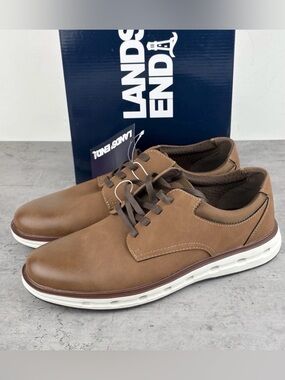 New Lands' End Men's Sport Oxford Brown Comfort Casual Dress Shoes Size 8